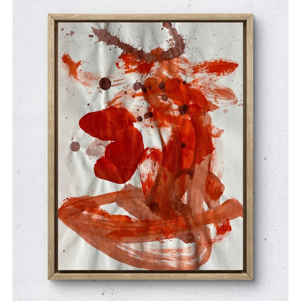 Original Abstract Red Ink Wash Painting 8.5x11 Modernist Expressionist Art Paper